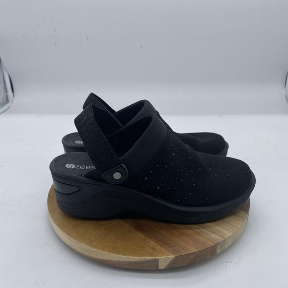 Bzees Shoes Womens 7.5 Wide Black Dashing Bright Slip On Comfort Clogs Wedge - Picture 1 of 10